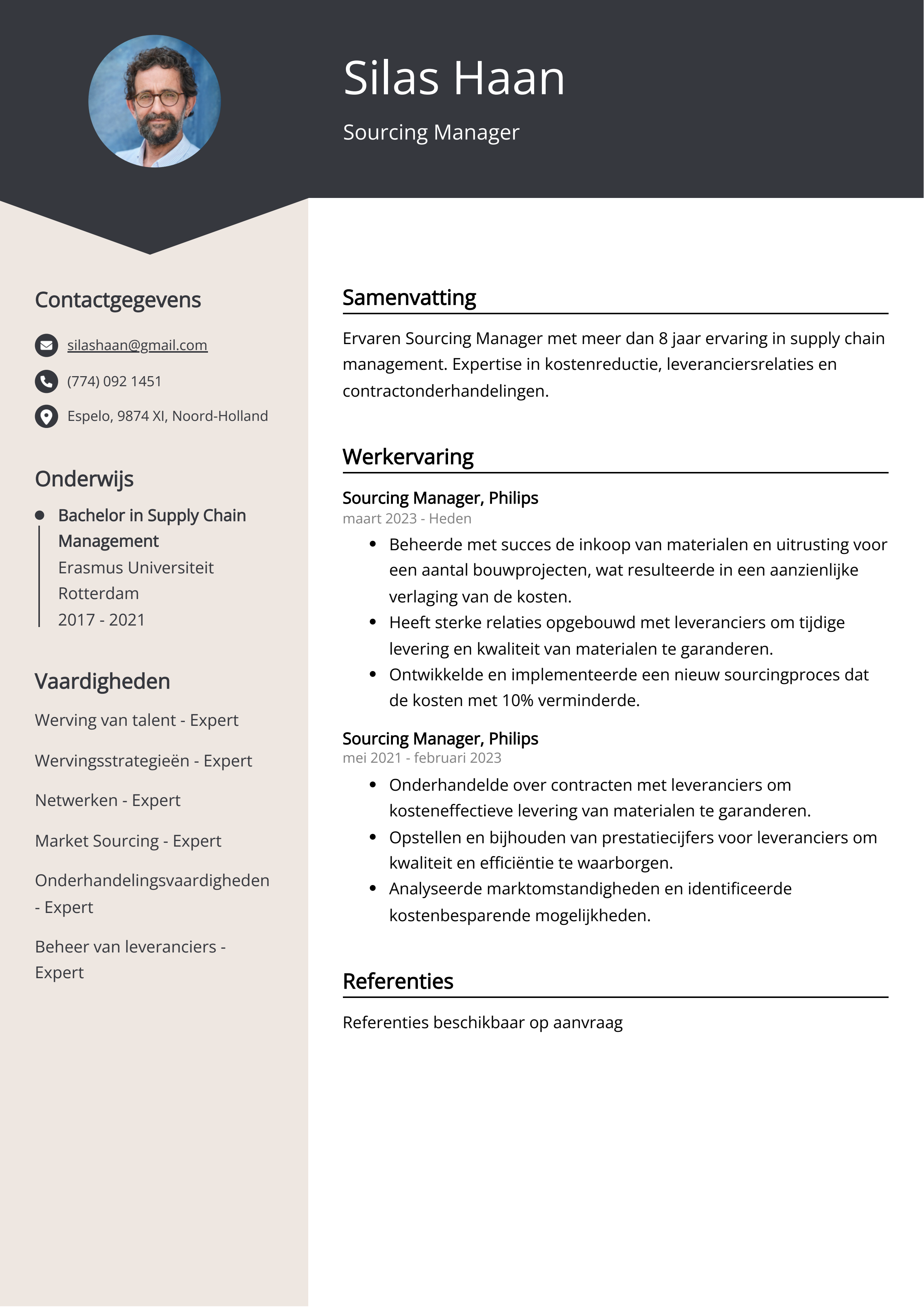 Sourcing Manager CV Voorbeeld