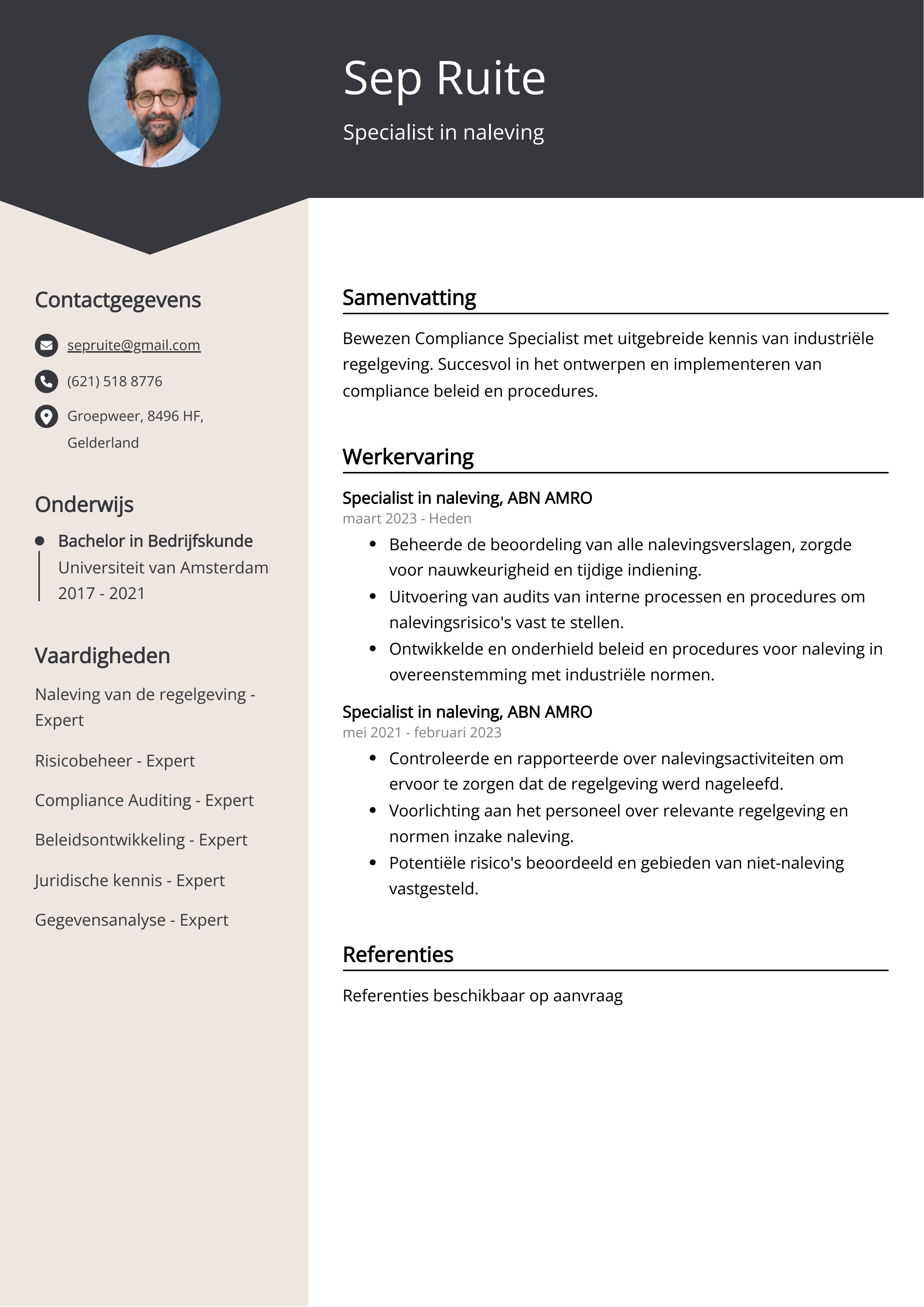 Specialist in naleving CV Voorbeeld