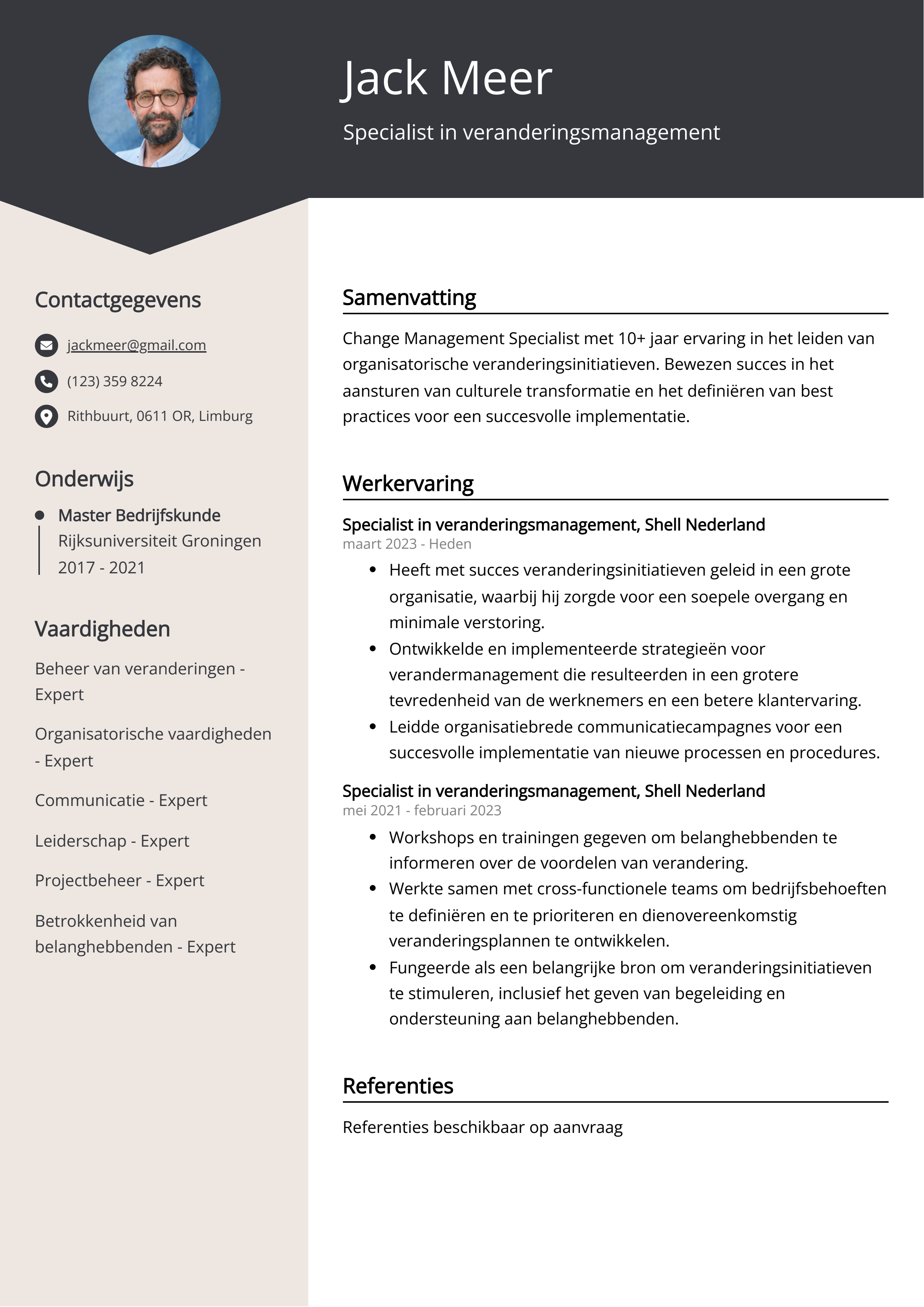 Specialist in veranderingsmanagement CV Voorbeeld