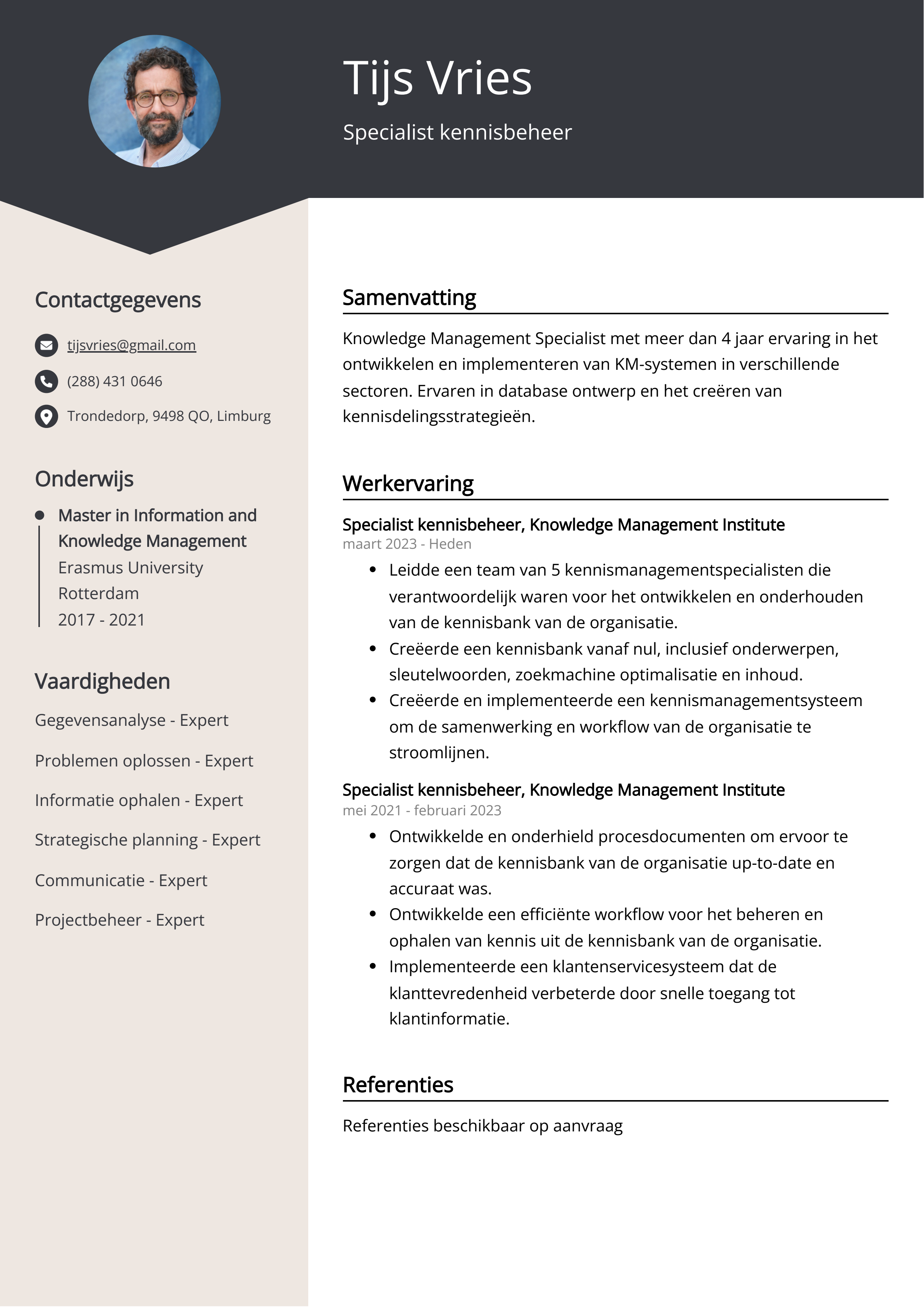 Specialist kennisbeheer CV Voorbeeld