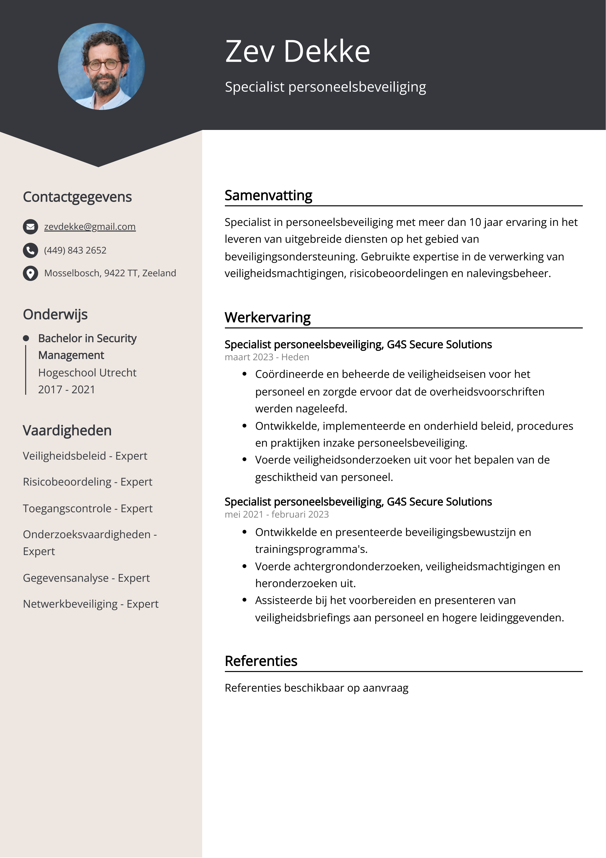 Specialist personeelsbeveiliging CV Voorbeeld