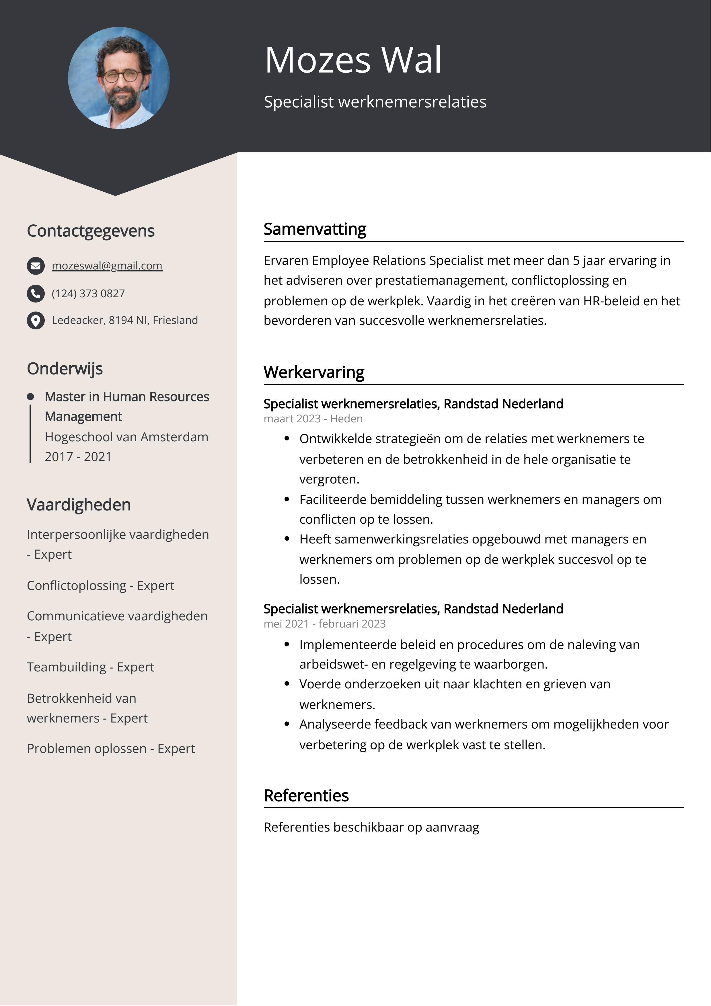 Specialist werknemersrelaties CV Voorbeeld