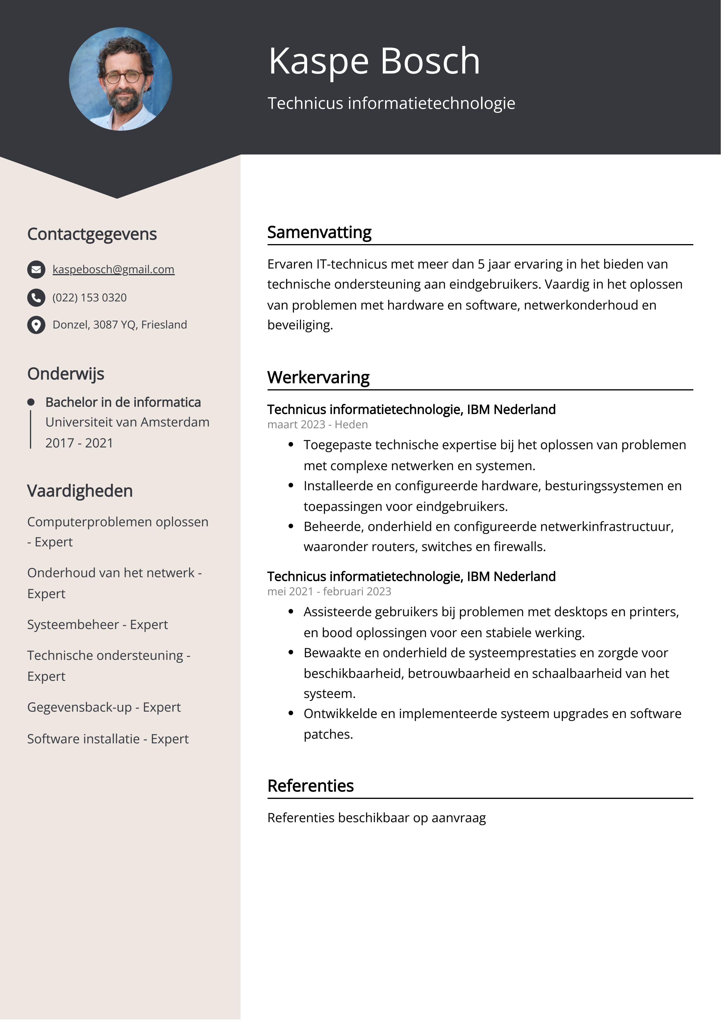 Technicus informatietechnologie CV Voorbeeld