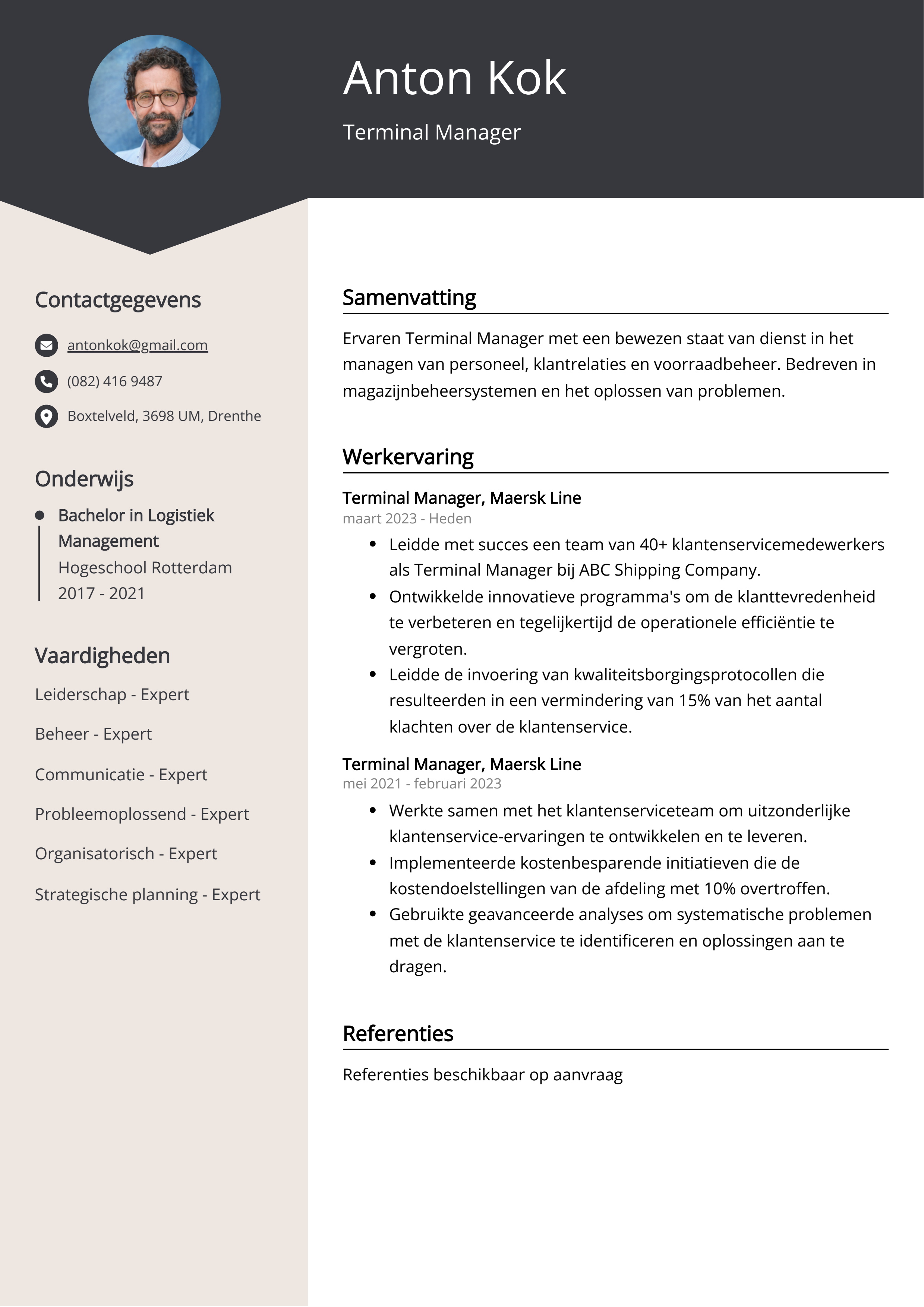 Terminal Manager CV Voorbeeld