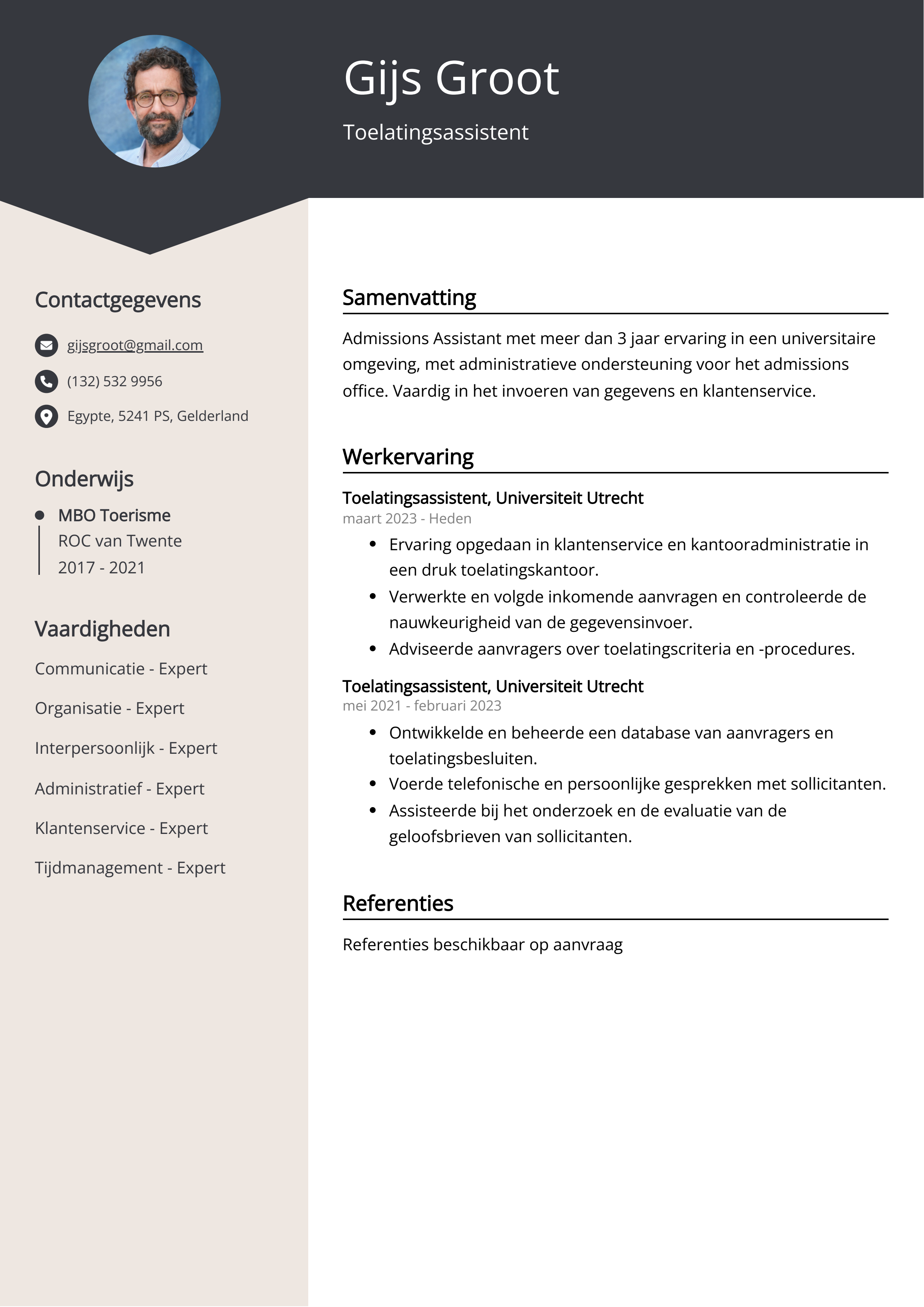 Toelatingsassistent CV Voorbeeld