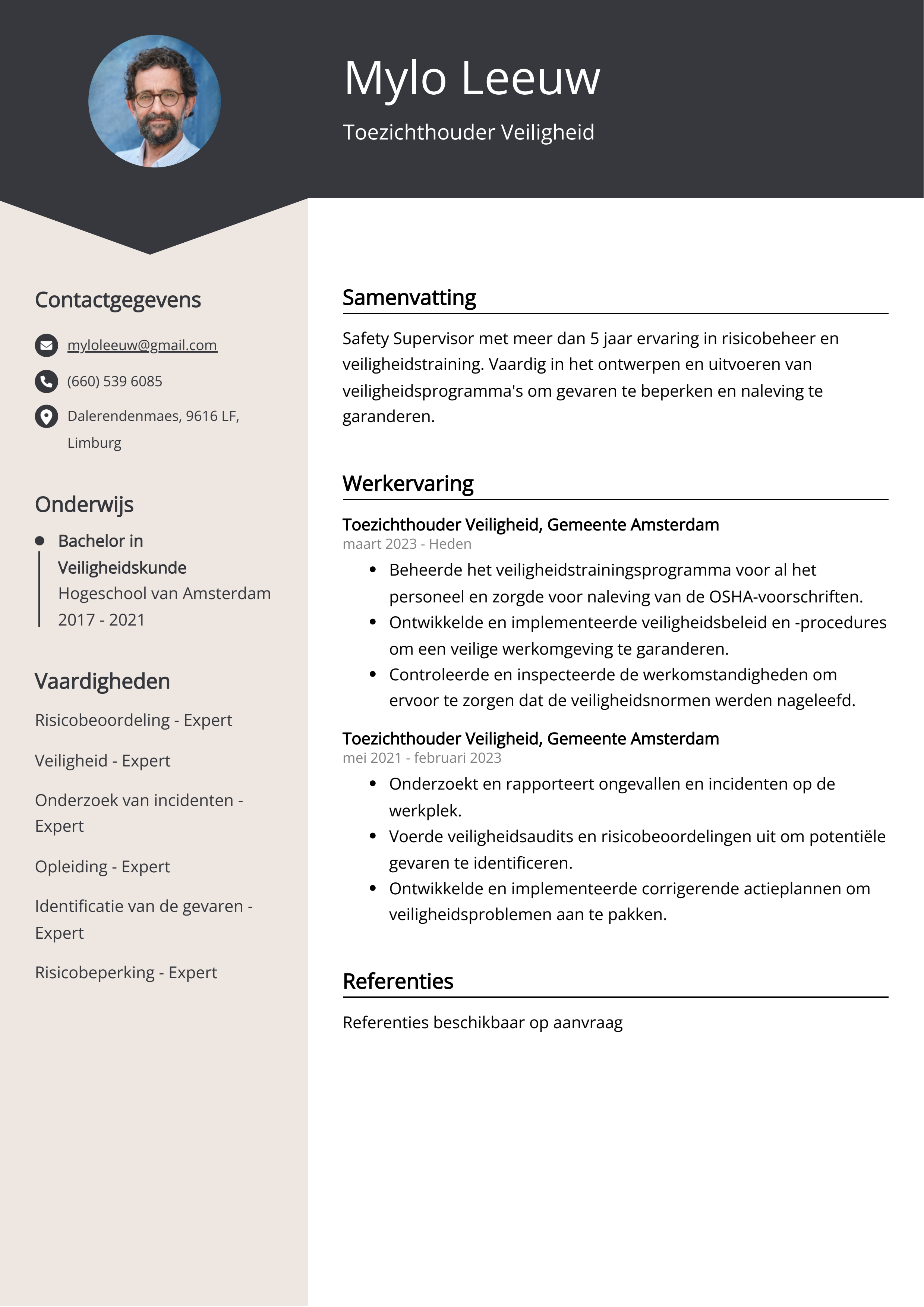 Toezichthouder Veiligheid CV Voorbeeld