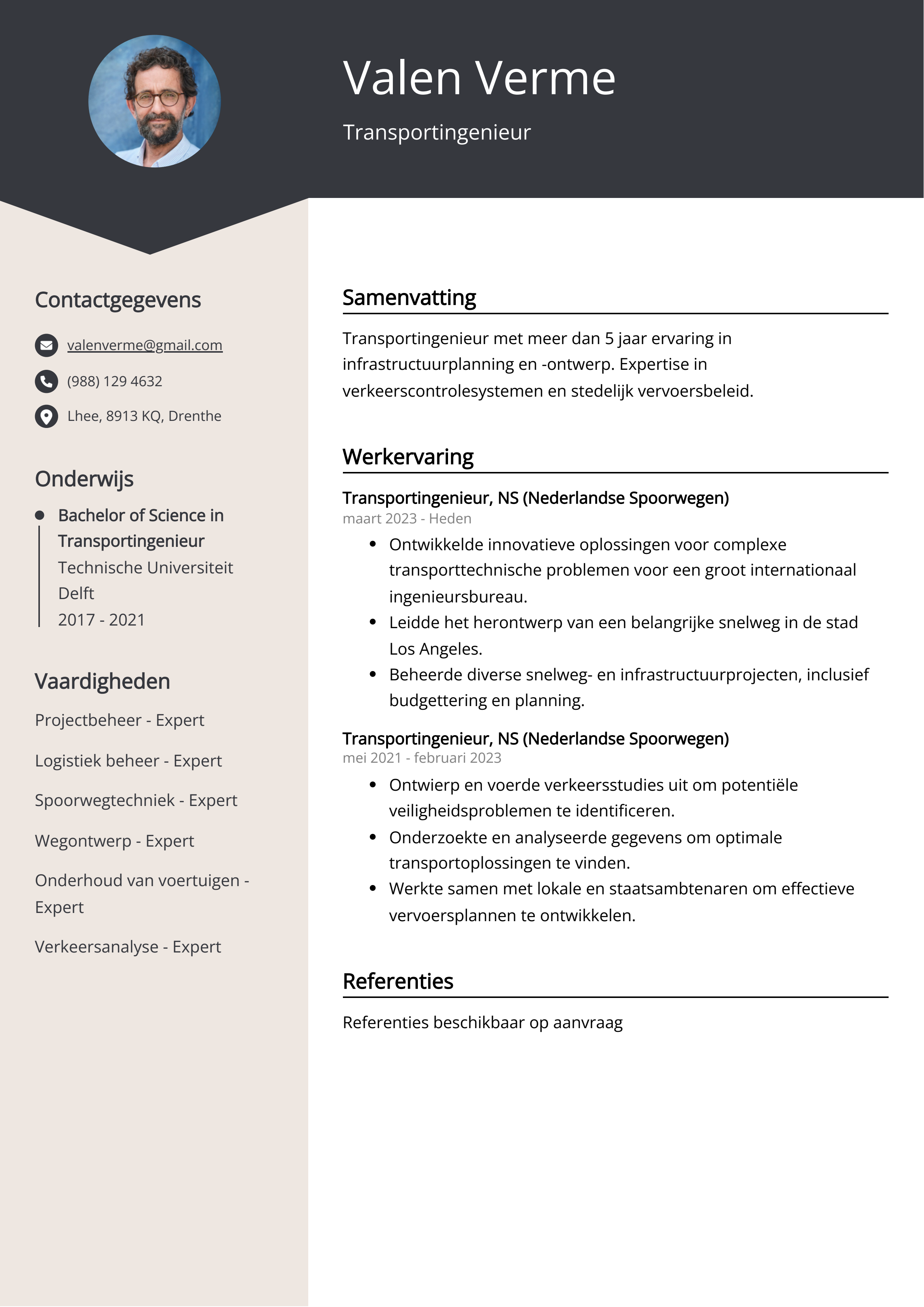 Transportingenieur CV Voorbeeld