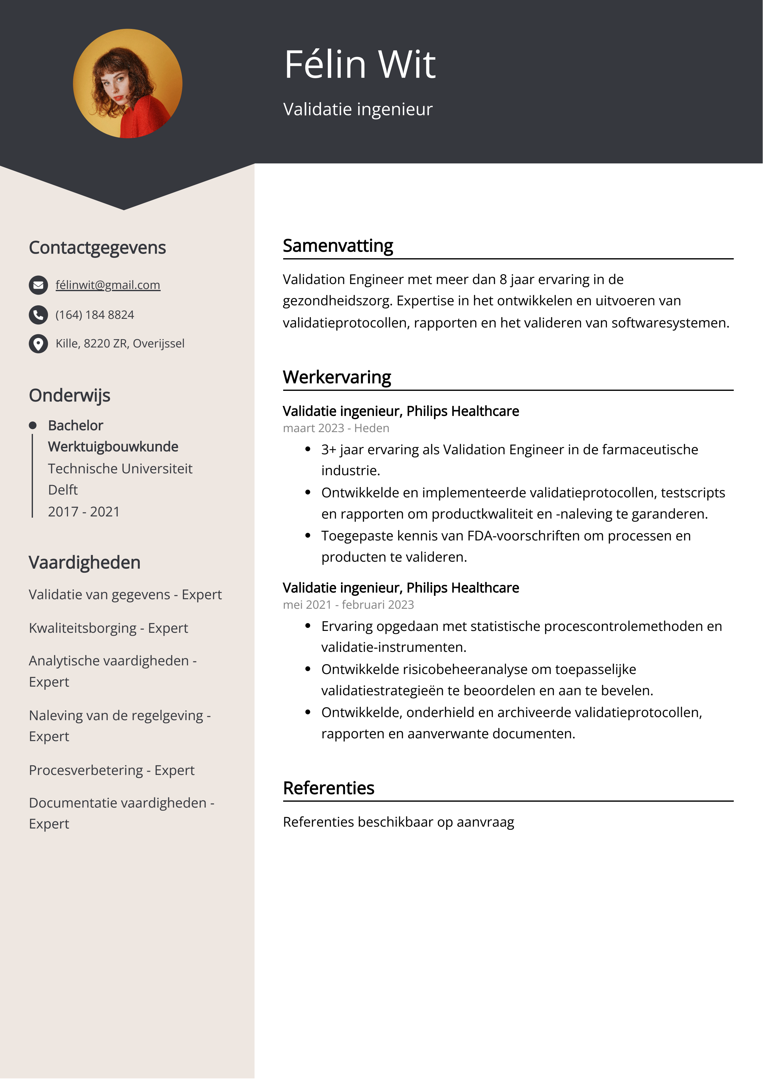 Validatie ingenieur CV Voorbeeld