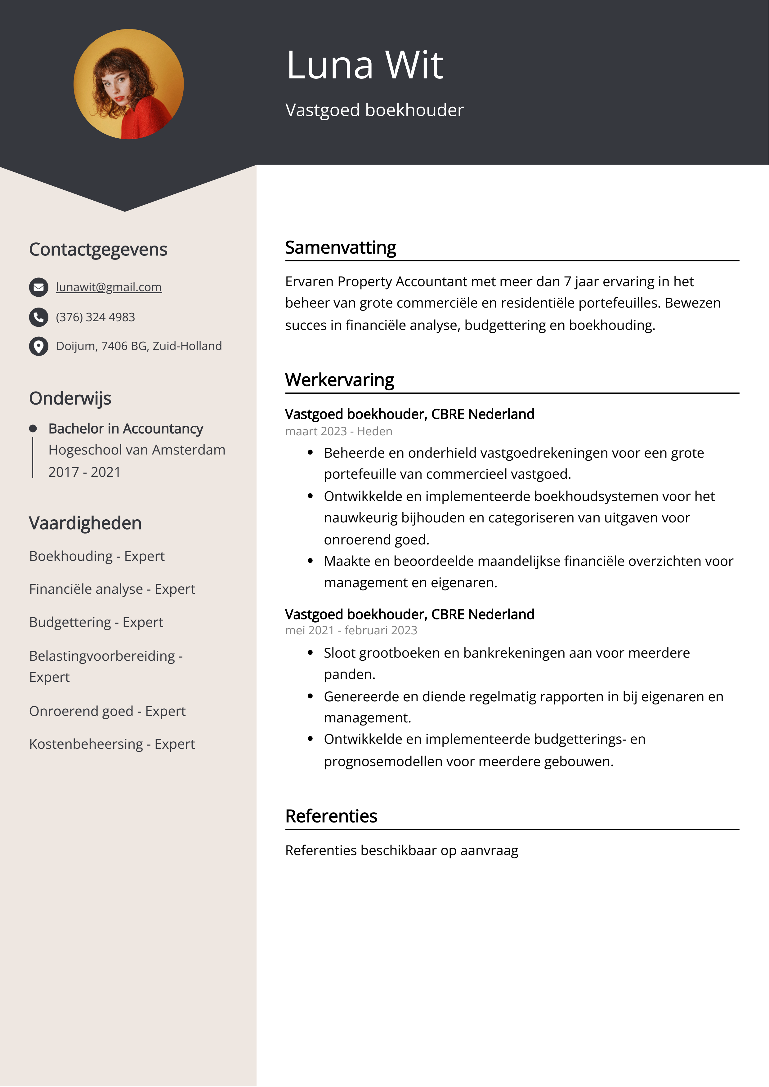 Vastgoed boekhouder Resume Voorbeeld