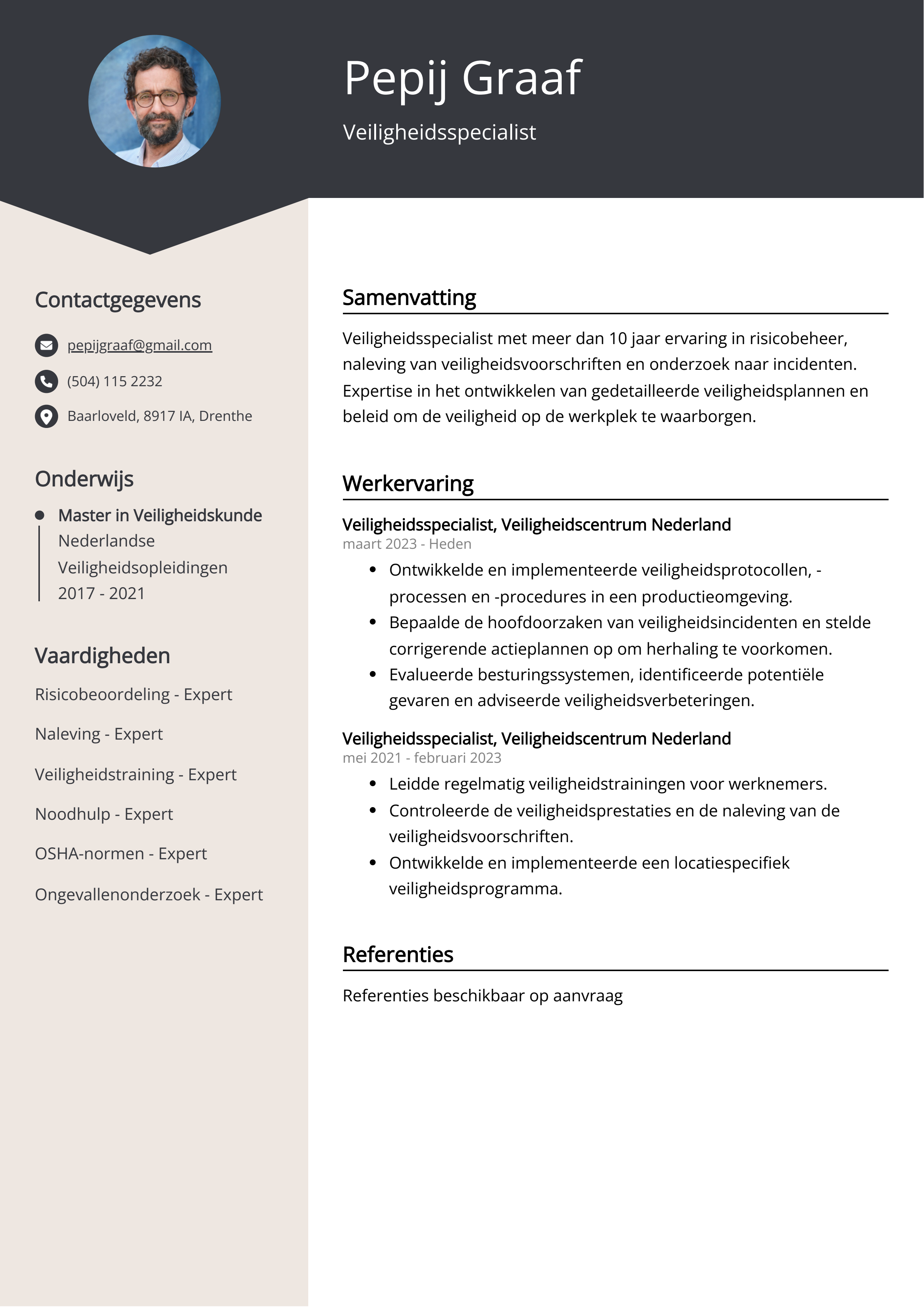 Veiligheidsspecialist CV Voorbeeld