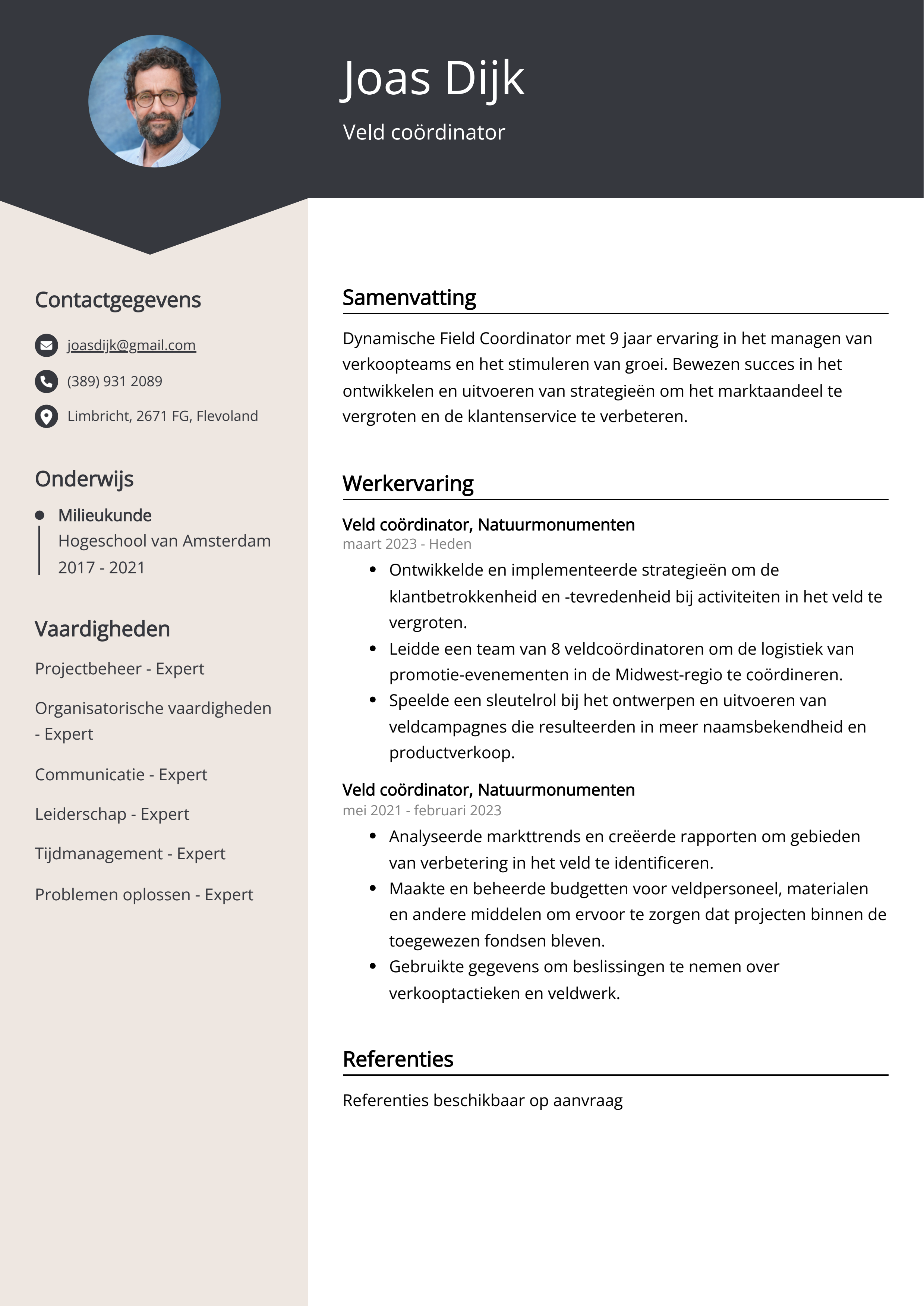 Veld coördinator Resume Voorbeeld