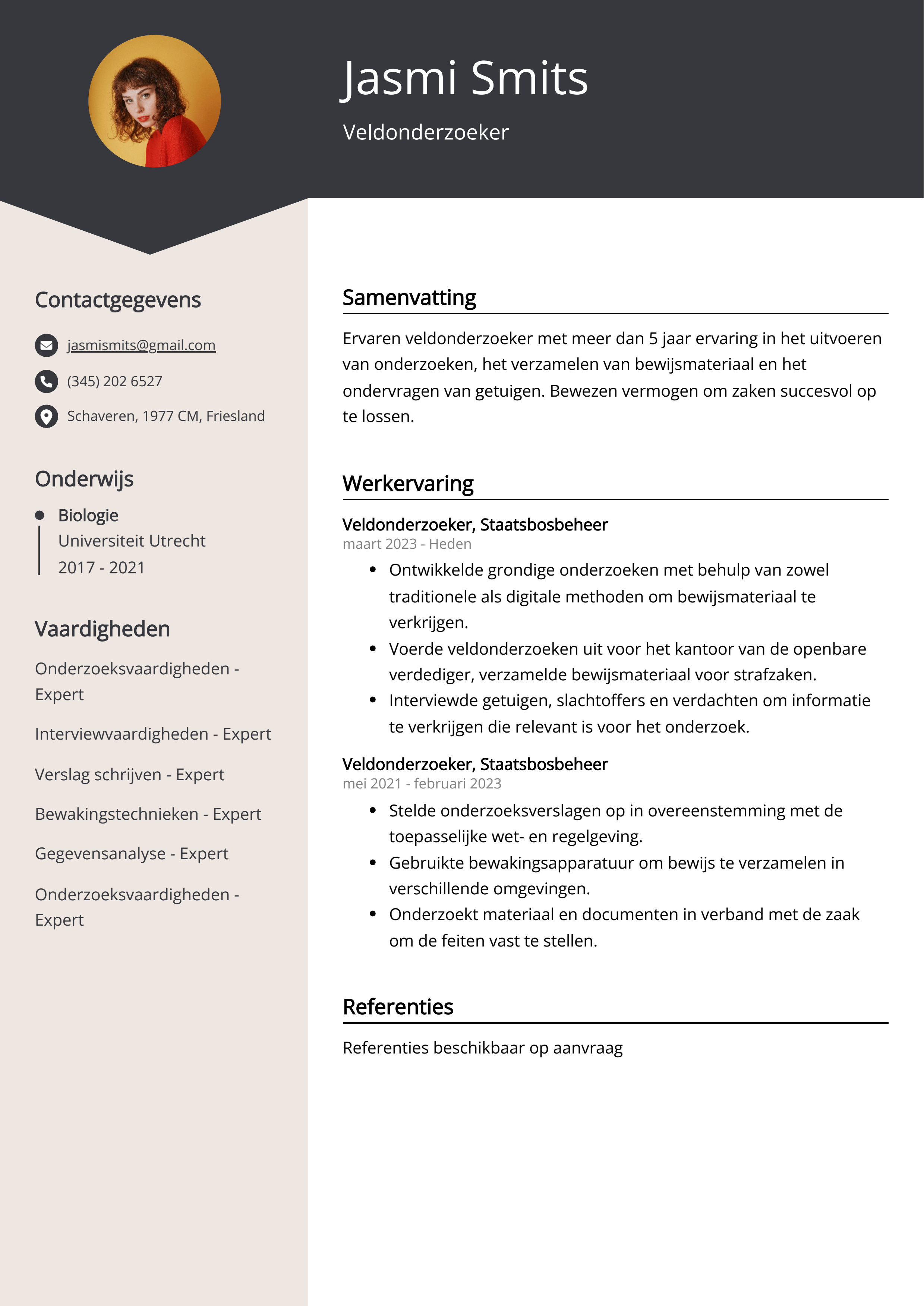 Veldonderzoeker CV Voorbeeld