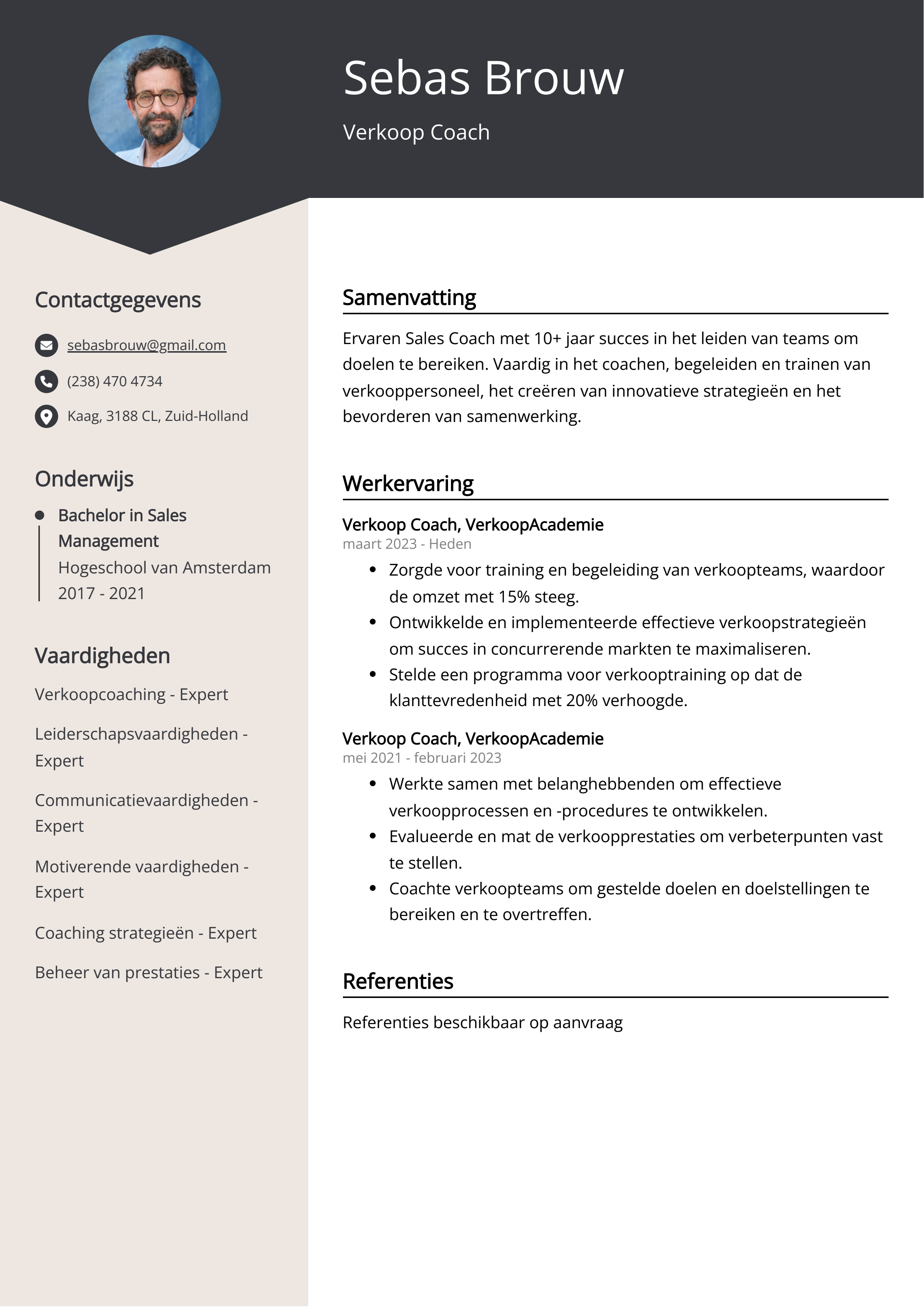 Verkoop Coach CV Voorbeeld