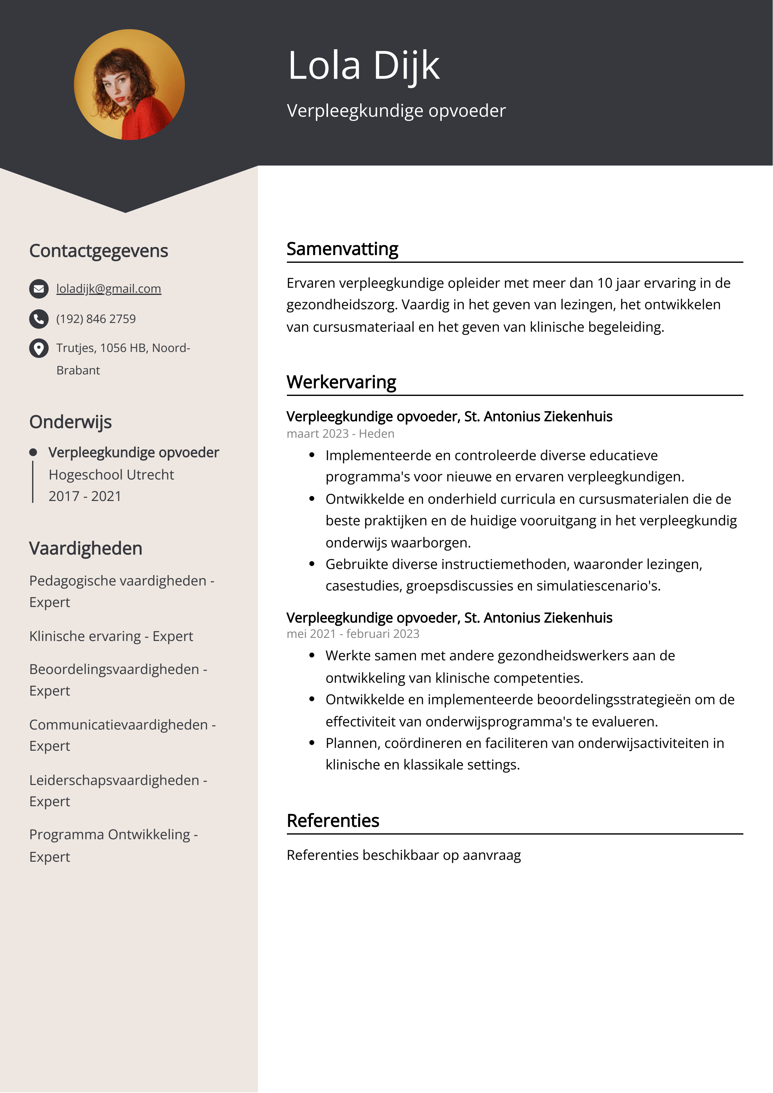 Verpleegkundige opvoeder CV Voorbeeld