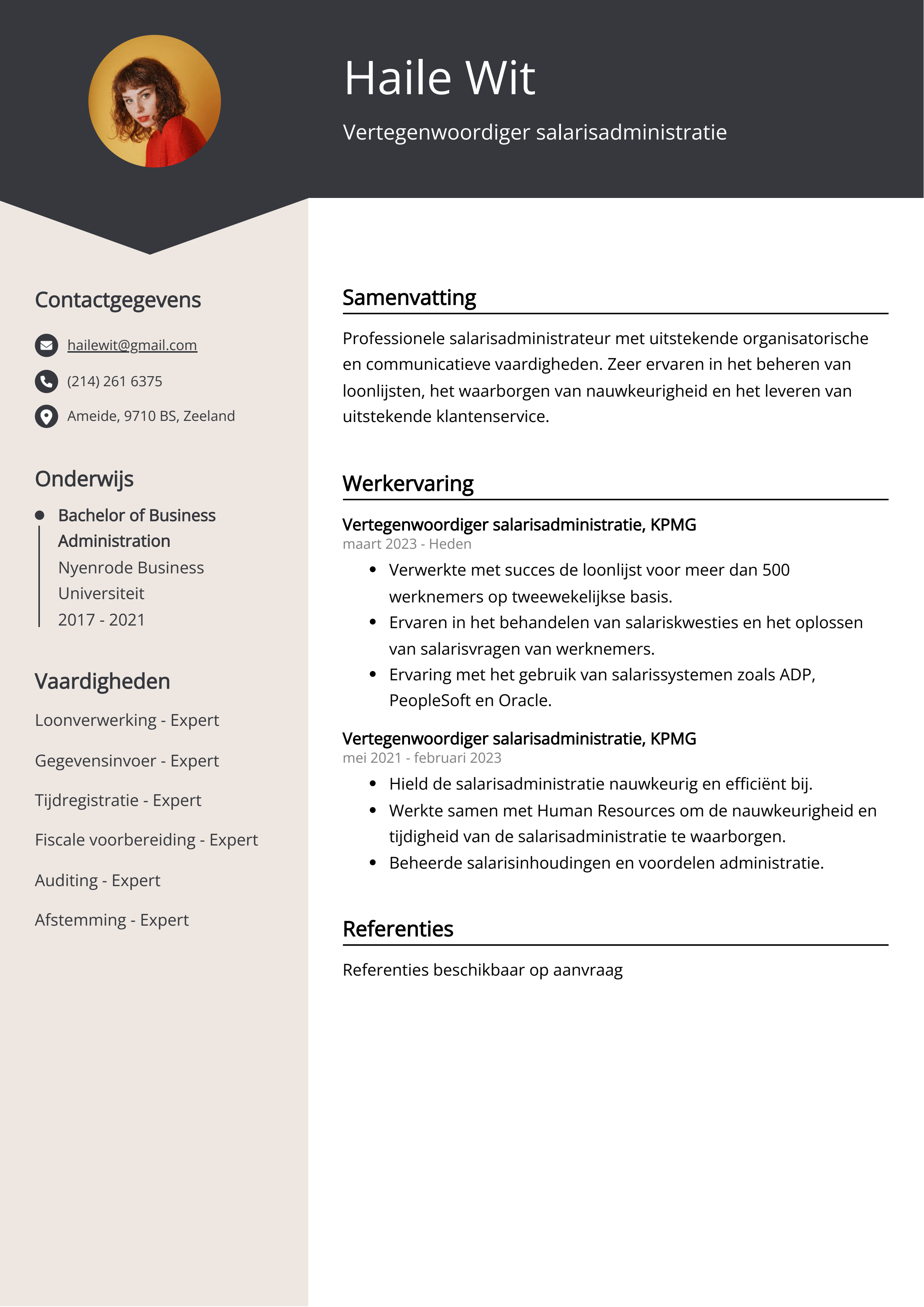 Vertegenwoordiger salarisadministratie CV Voorbeeld