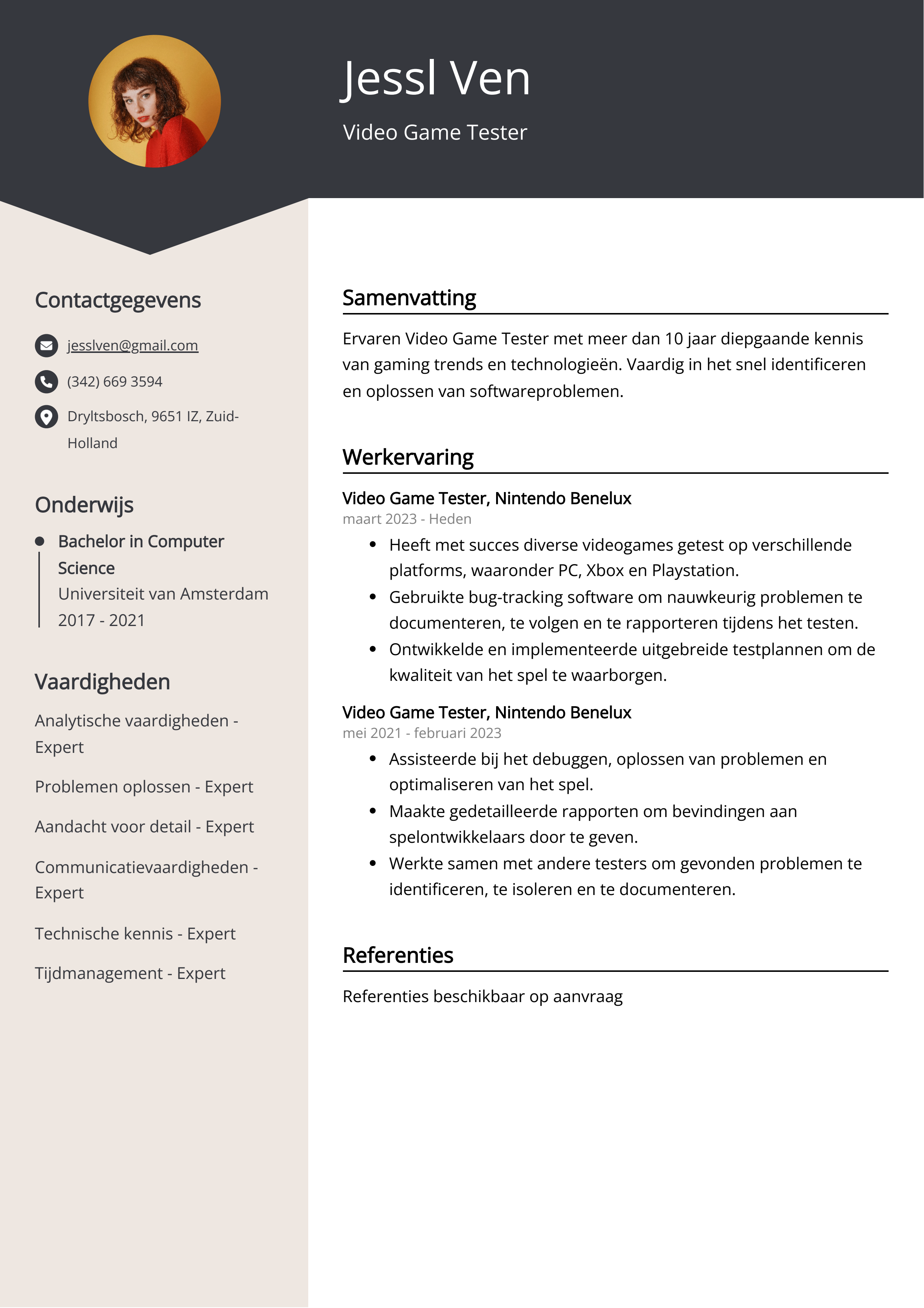 Video Game Tester CV Voorbeeld