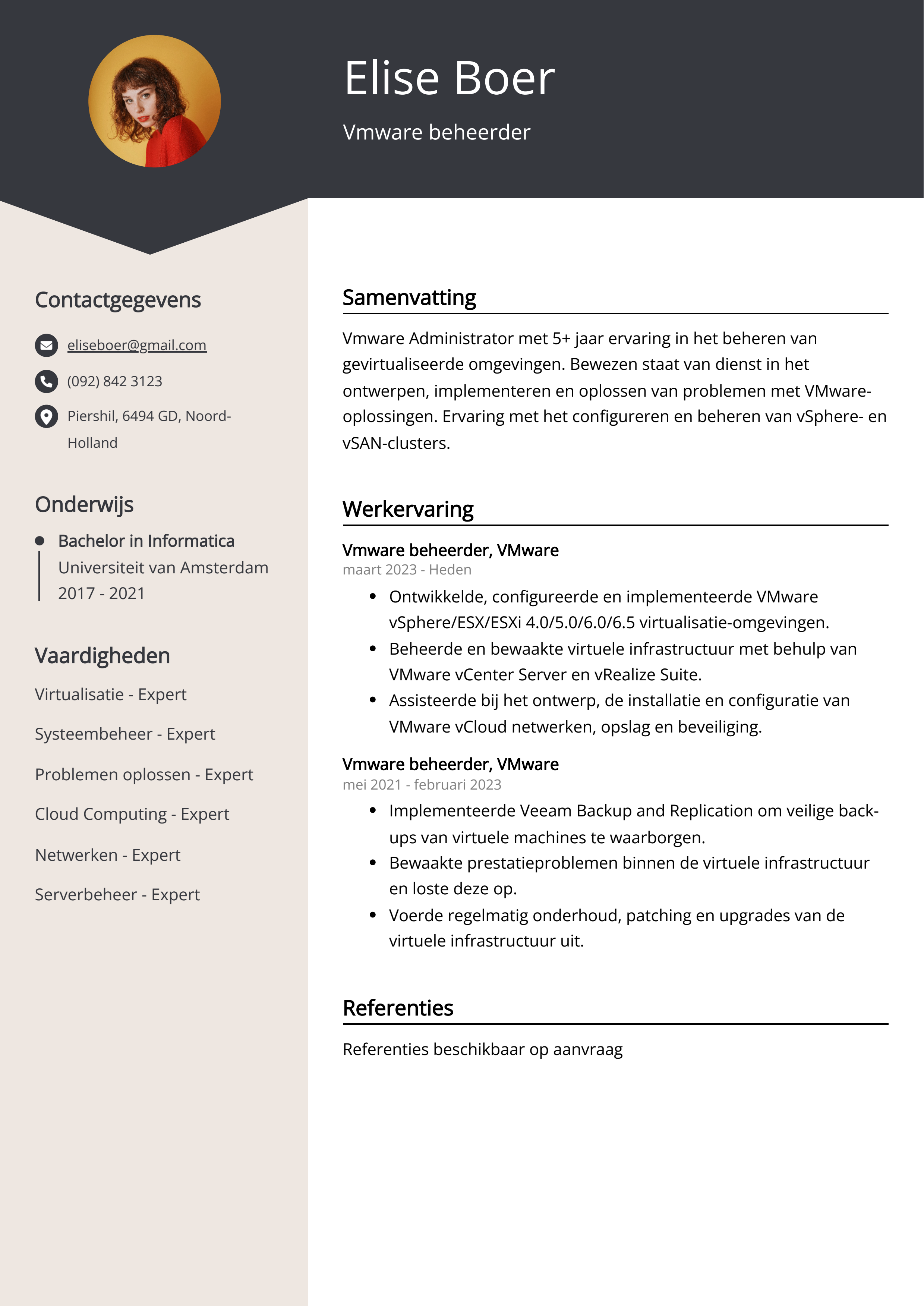 Vmware beheerder CV Voorbeeld