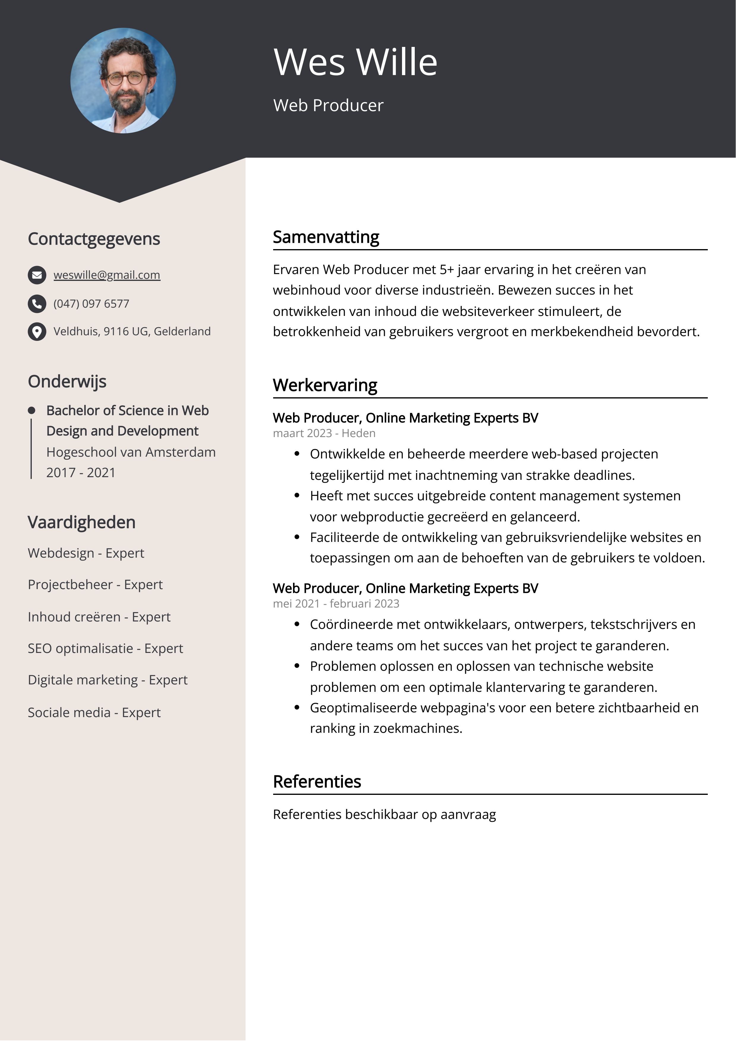 Web Producer CV Voorbeeld