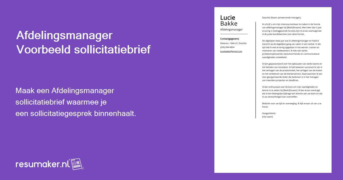 Afdelingsmanager motivatiebrief voorbeeld voor 2024