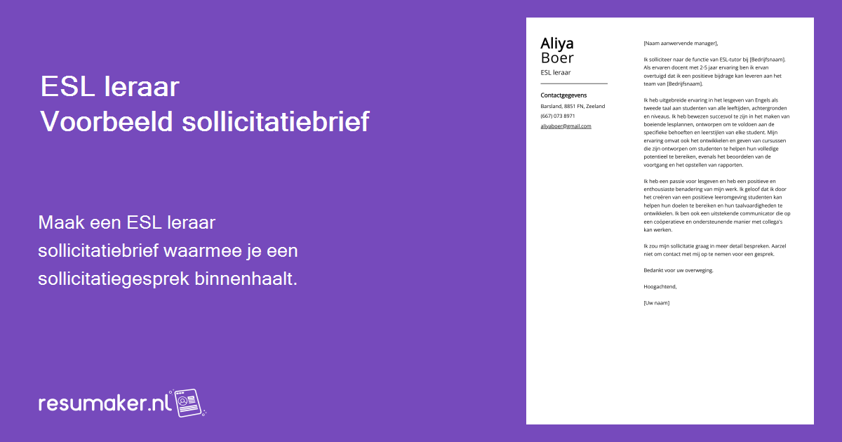 ESL leraar motivatiebrief voorbeeld voor 2024