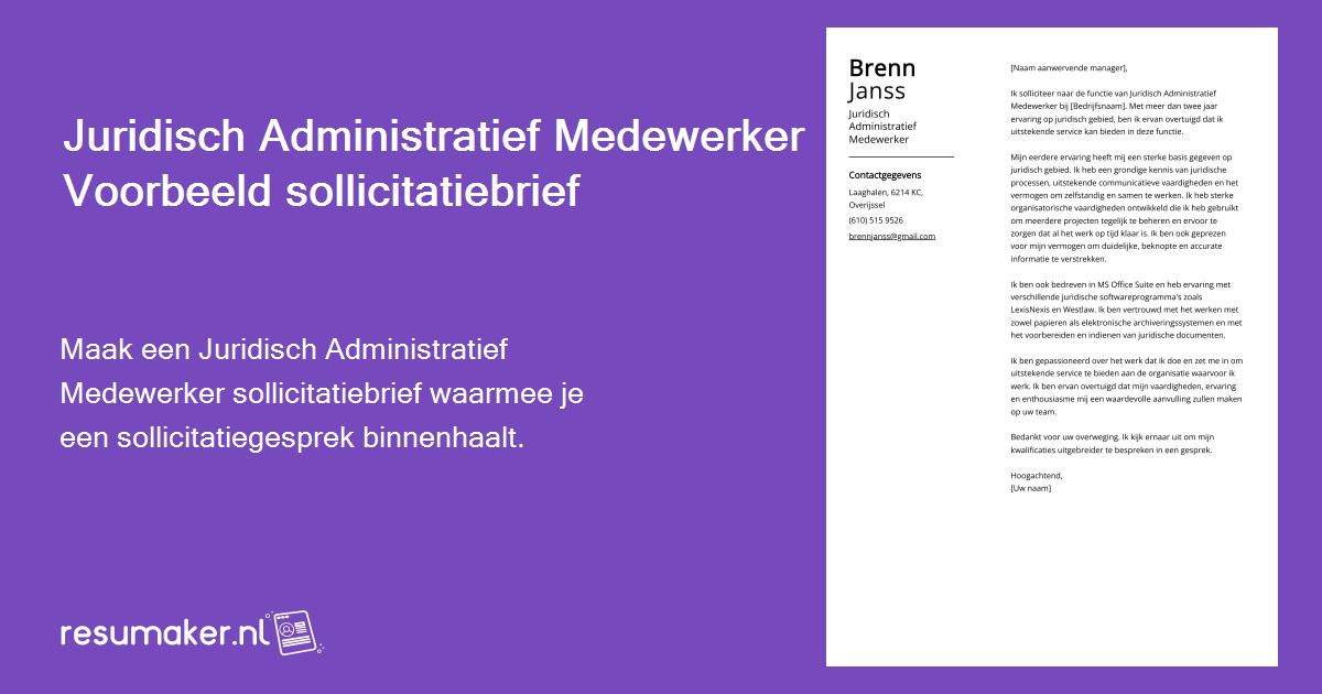 Begeleidende brief Juridisch Administratief Medewerker