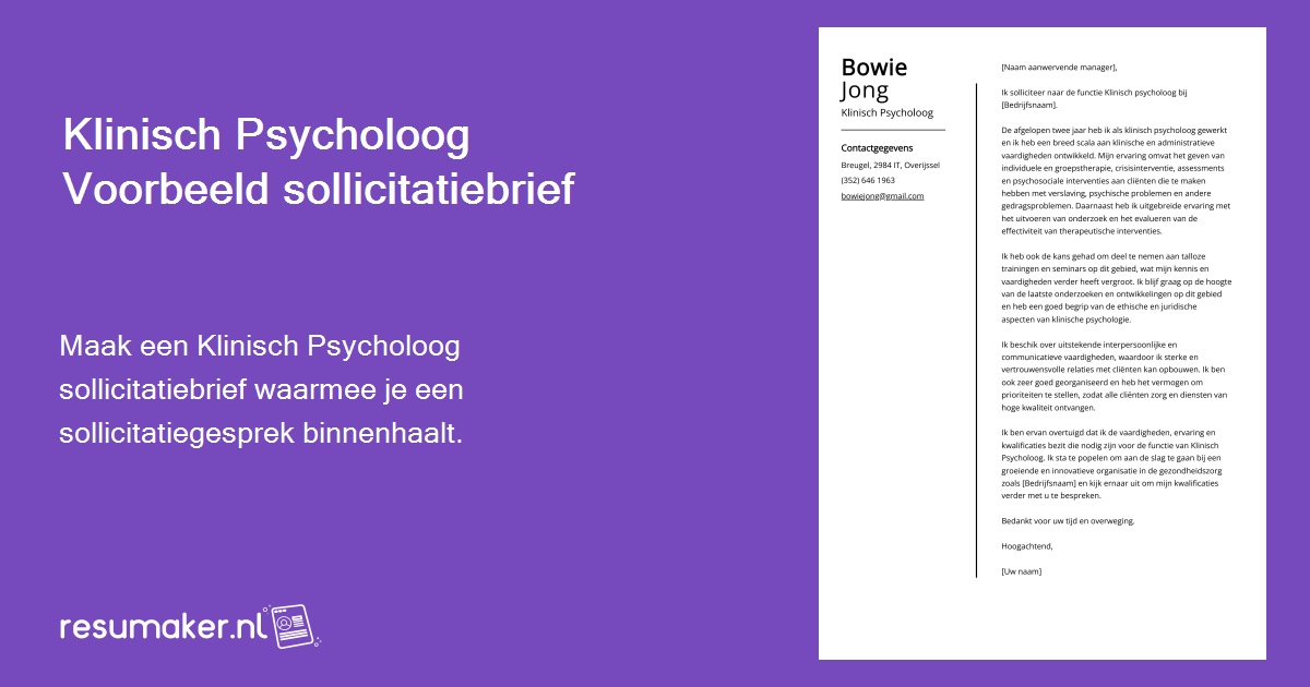 Klinisch Psycholoog motivatiebrief voorbeeld voor 2025