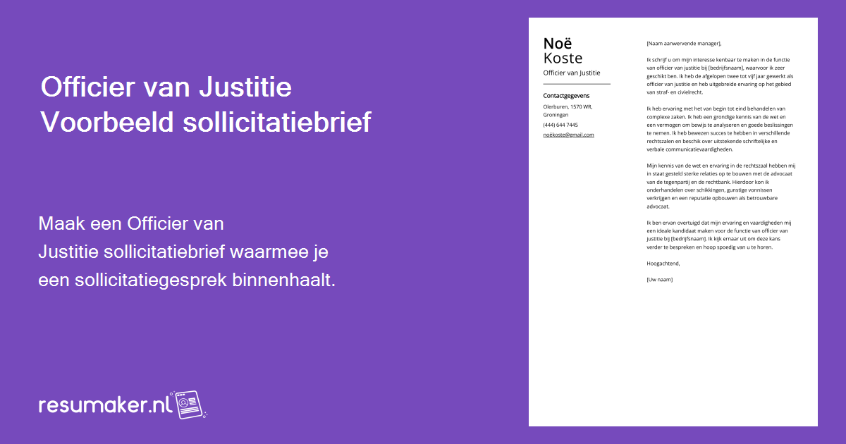 Officier van Justitie motivatiebrief voorbeeld voor 2025